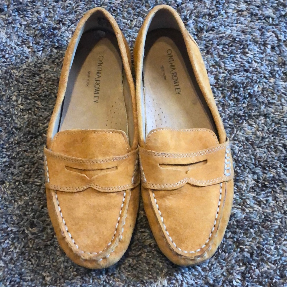 Cynthia Rowley gold embroidered flats loafers